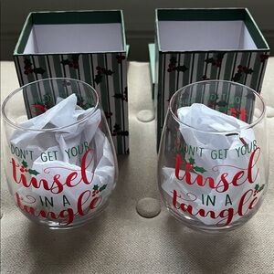 NWT! Set of 2! Festive Holiday Wine Glass with Gift Box